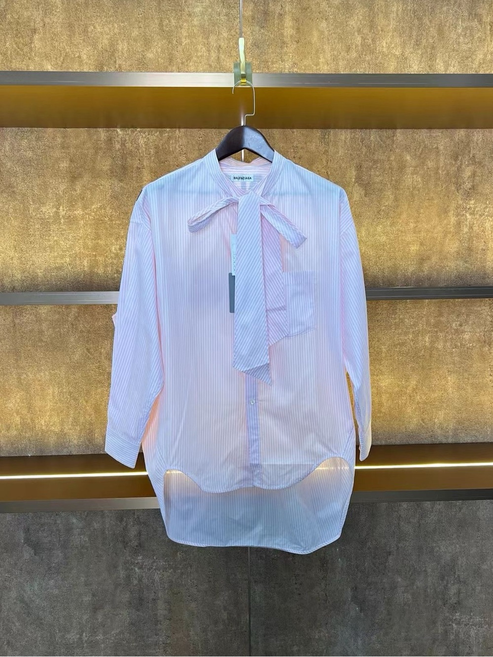 Balenciaga Pink & White Striped Bow-Tie Button-Up Shirt